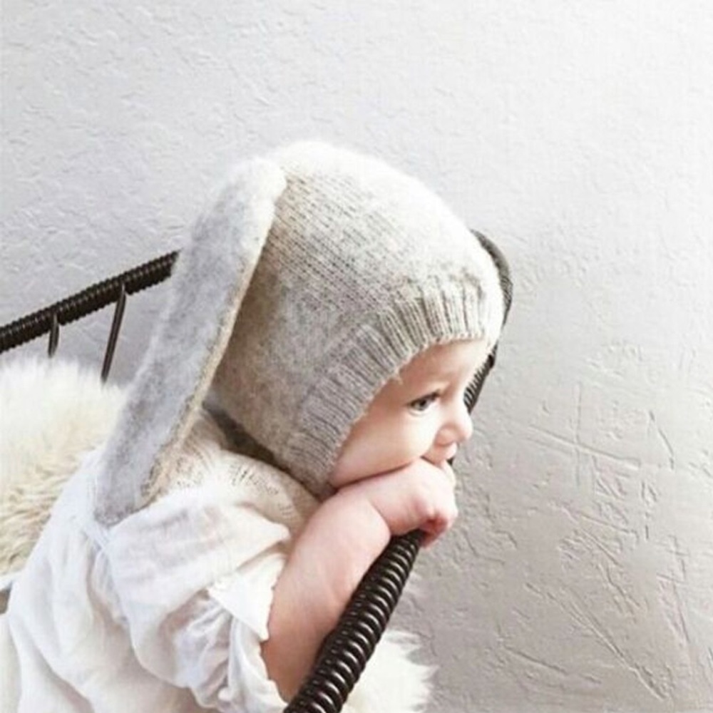 Baby/Toddler Gray Knit Bunny Beanie with Long Ears - Picture 3 of 8